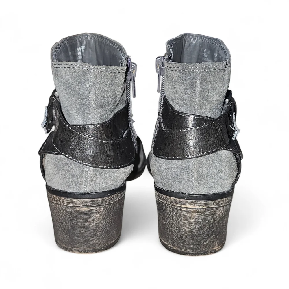 Sonoma Women's Size 6 Gray Suede Ankle Boots – Low Heel Side Zip & Buckle Straps